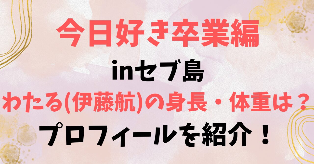 【今日好き卒業編inセブ島】わたる(伊藤航)の身長・体重は？プロフィールを紹介！